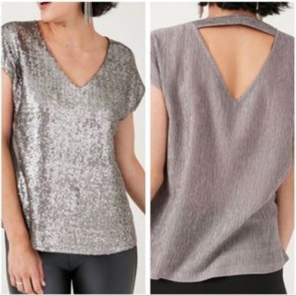 Stella & Dot Renegade Pewter Sequin Front Sparkle Dressy Blouse Women's Size 2X